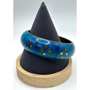 Vintage Bright Blue Gold Dot Bangle Bracelet Metal